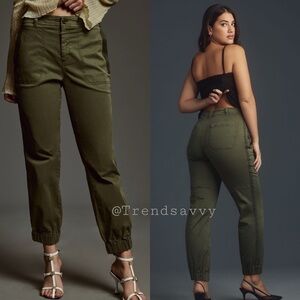 ANTHROPOLOGIE The Richie Slim Joggers Moss Green Tapered Leg Cuff Ankle 10 NWT
